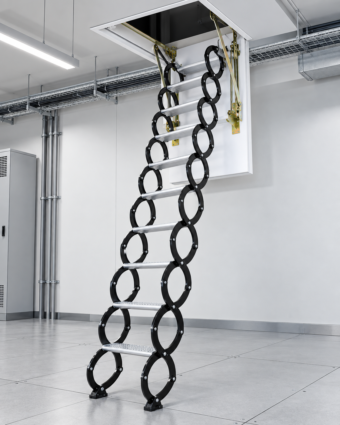 Escalera RUGGSTEP negra en sala técnica industrial