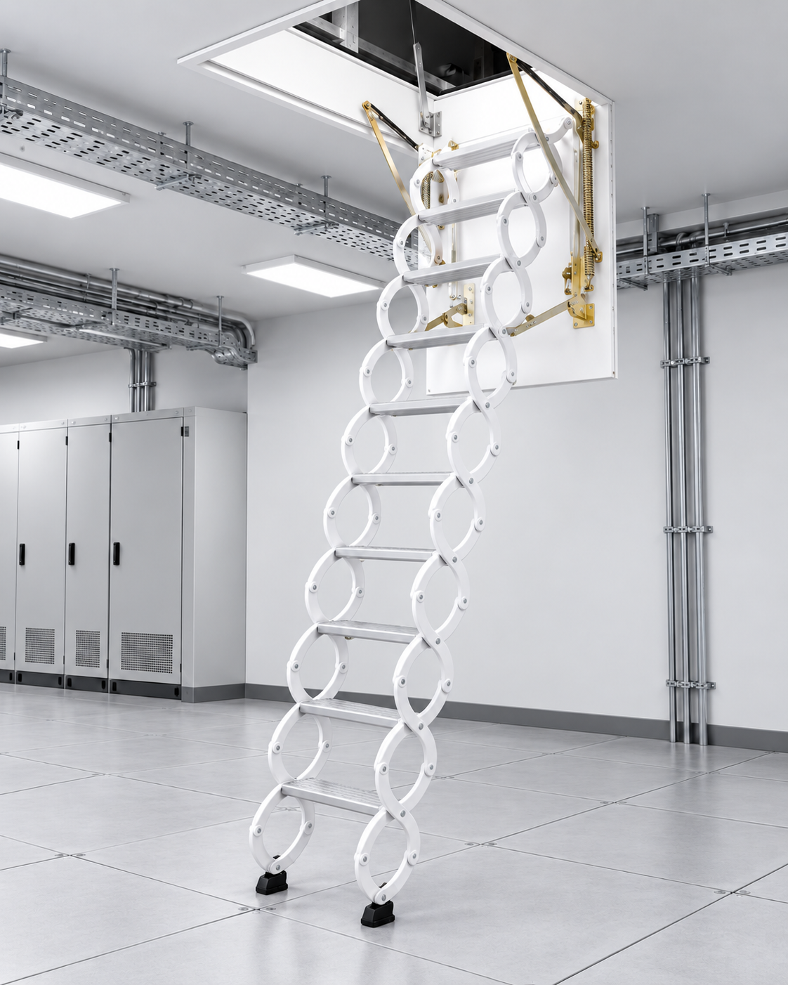 Escalera RUGGSTEP color blanco en sala técnica